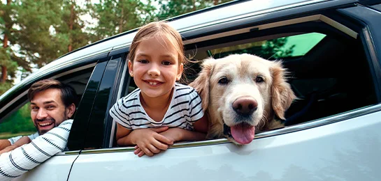 Family driving in a car. 