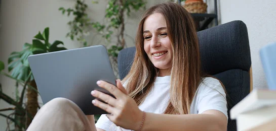 Women banking on her tablet.