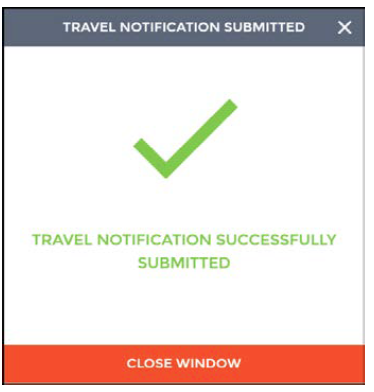 Travel Notification Submitted