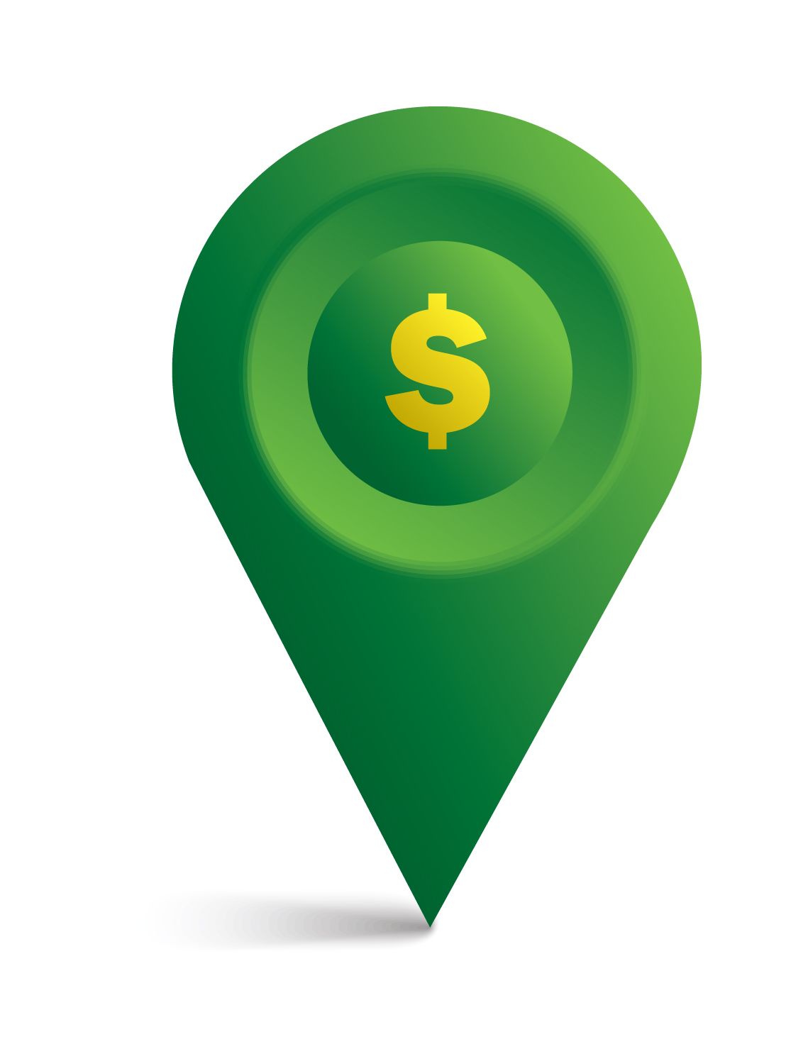 Green location icon with dollar sign