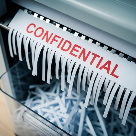 Confidential paper being shredded.